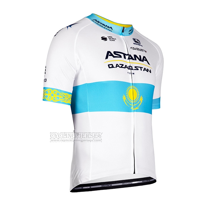 2022 Cycling Jersey Astana White Blue Short Sleeve and Bib Short